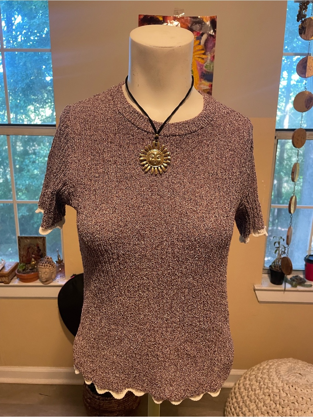 Zara Lavender Short Sleeve Knit Top with Scalloped Edges Dainty